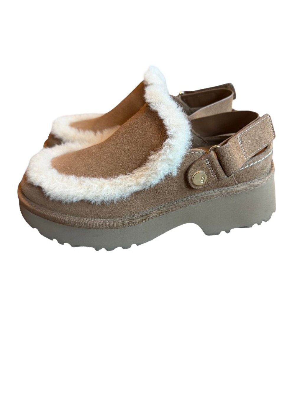 UGG Esmee Suede Block-Heel Slingback Clogs Shoes Camel Tan Suede Size 8 Women's - Picture 4 of 15